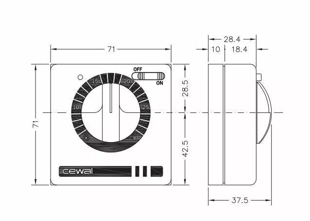 Termostato ambiente elettromeccanico Cewal RQ 30 cod. 91934930 con spia e ON/OFF
