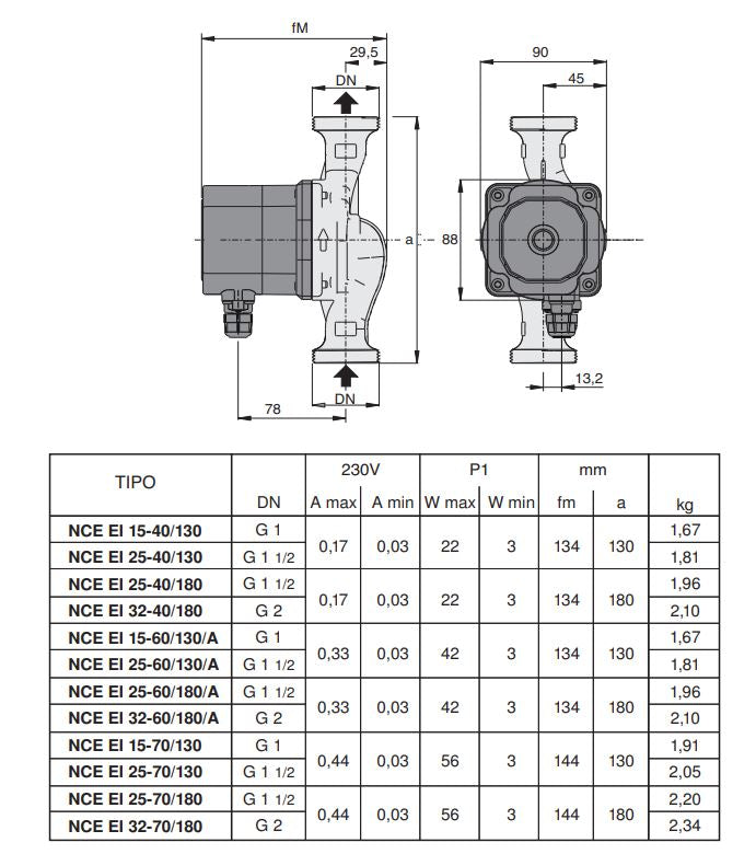 Circolatore elettronico pompa Calpeda NCE EI 25-60/130A Inverter a basso consumo