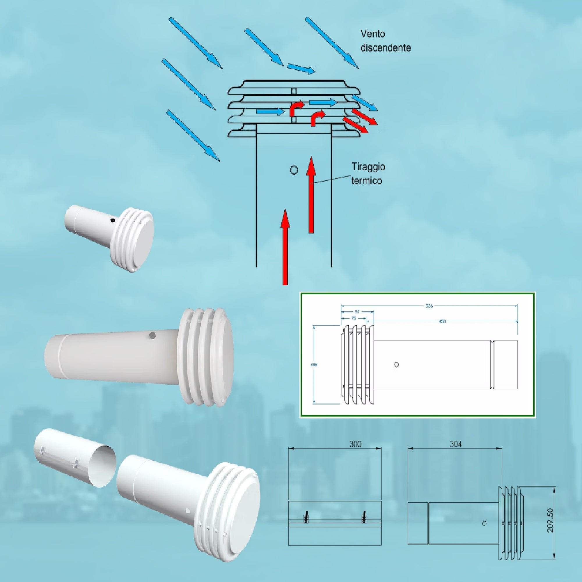Esalatore tubo telescopico universale per scarico fumi caldaie o scaldini a gas