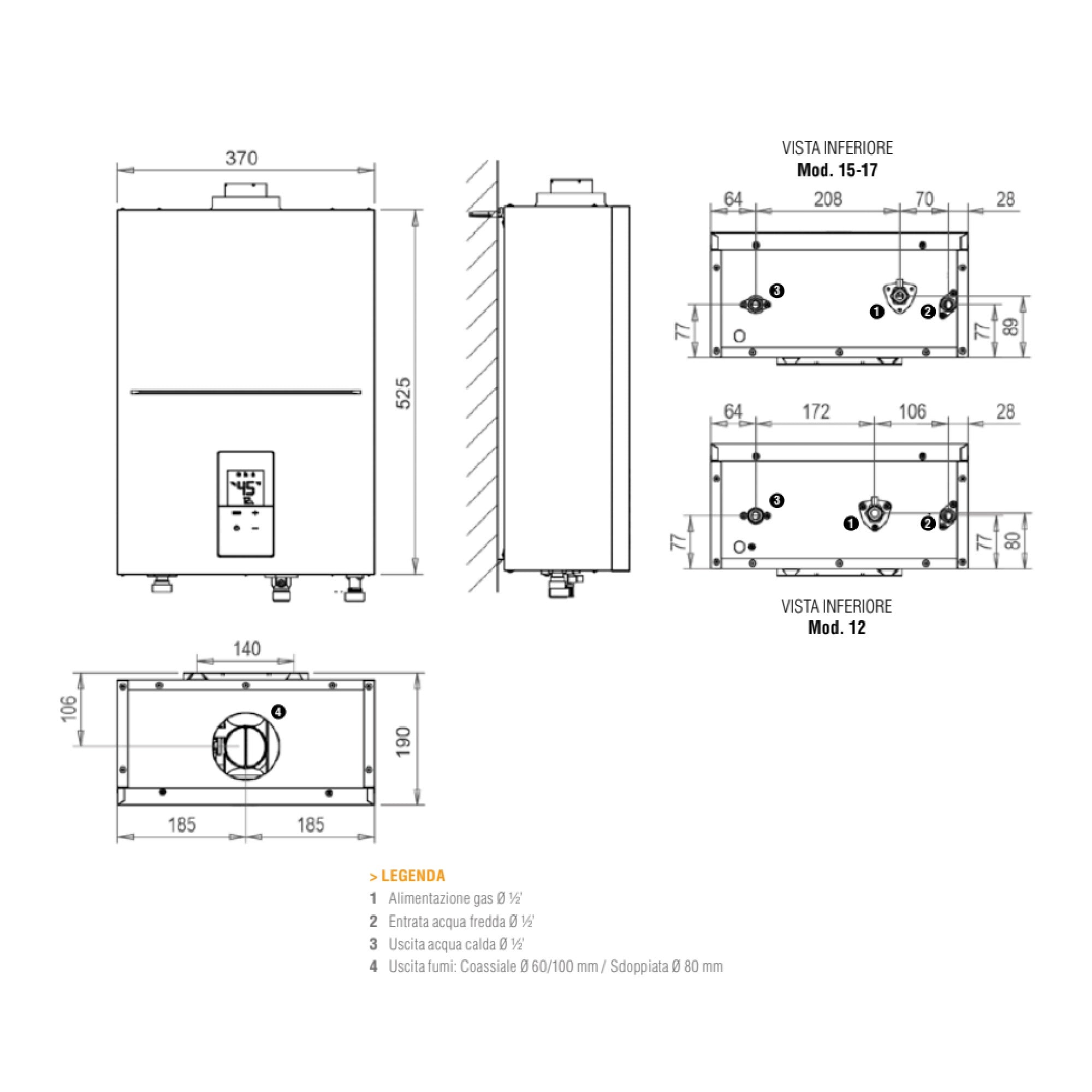 Scaldabagno a gas Metano 12 Litri Ferroli Kona 12F Camera Stagna Low Nox