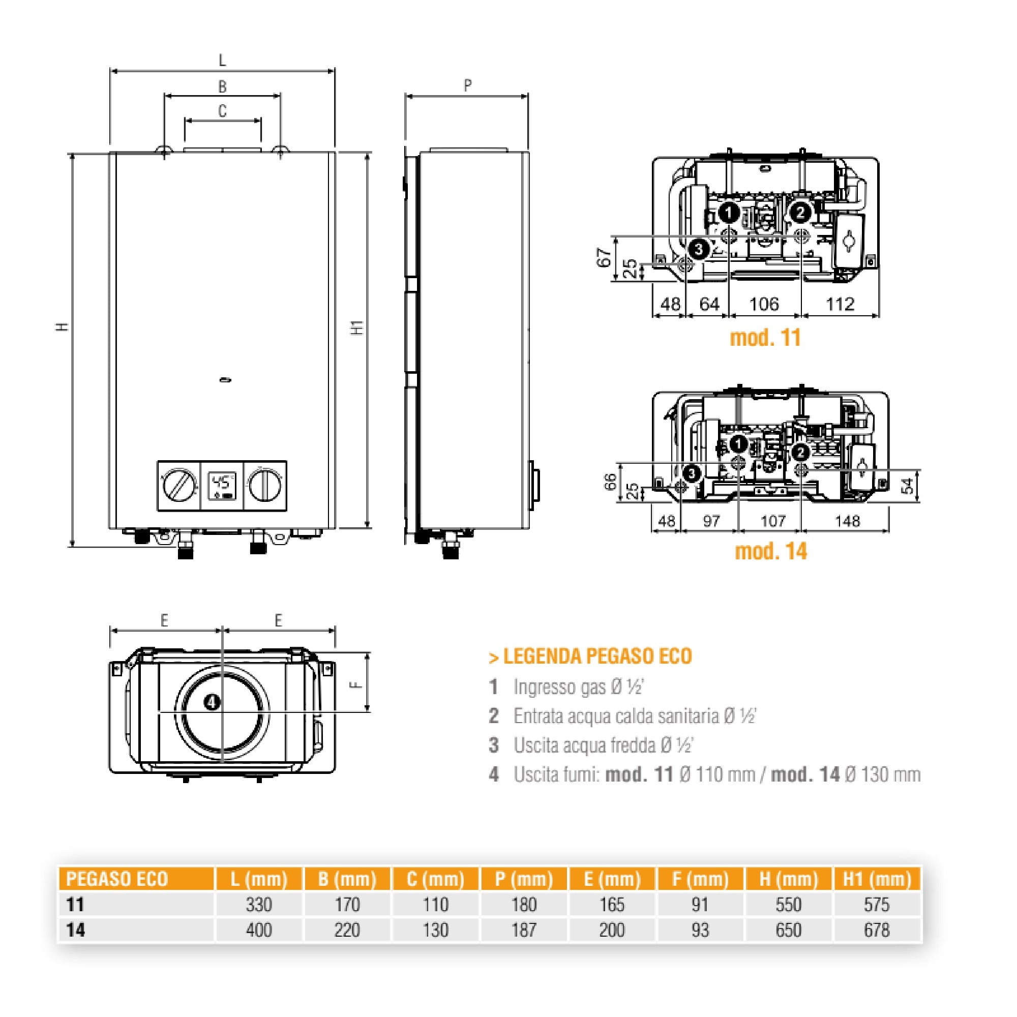 Scaldabagno a gas Metano 11 Litri Ferroli Pegaso Eco 11 Camera Aperta Low Nox