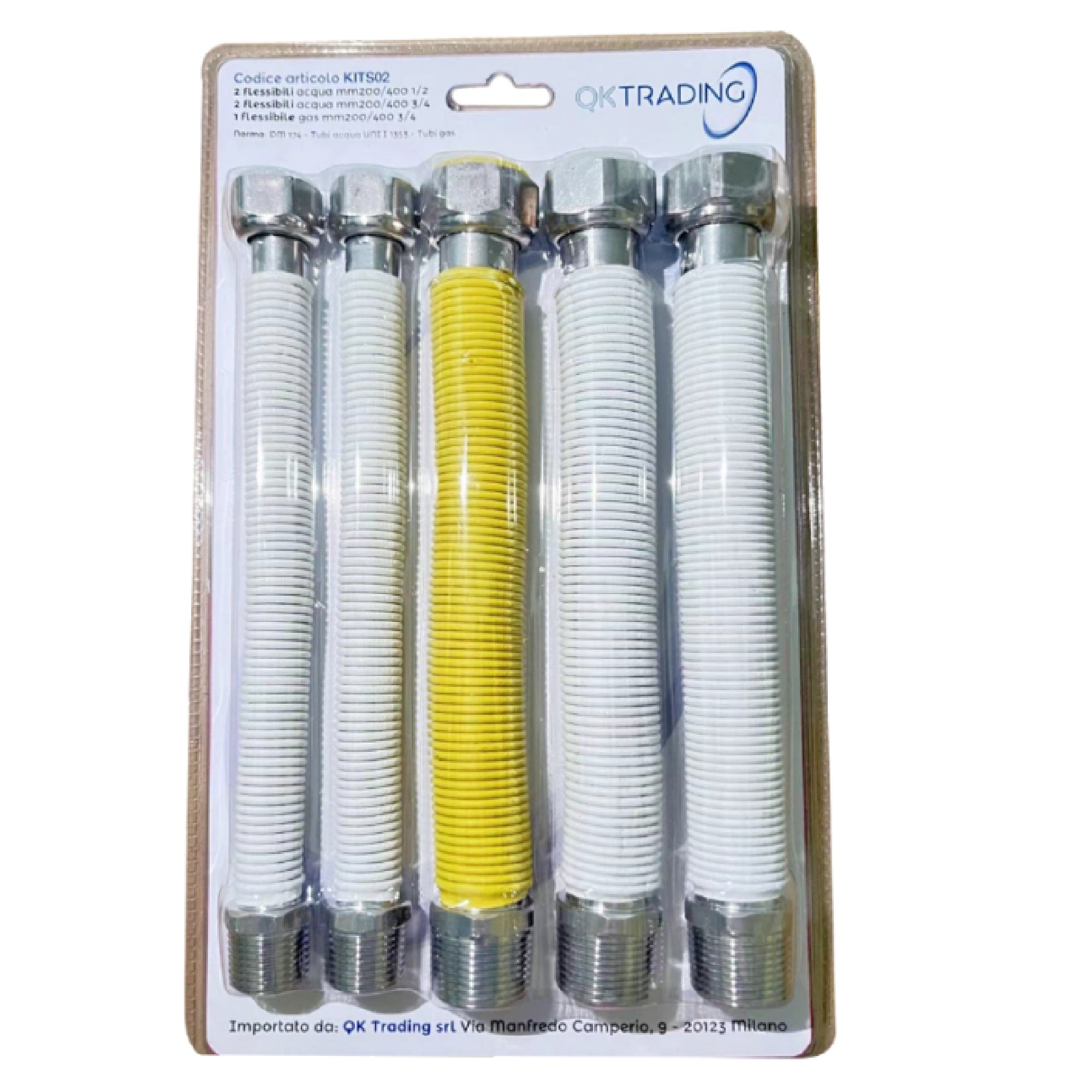 Kit raccordi giunti flessibili inox per allacciamento caldaia attacco gas 3/4"