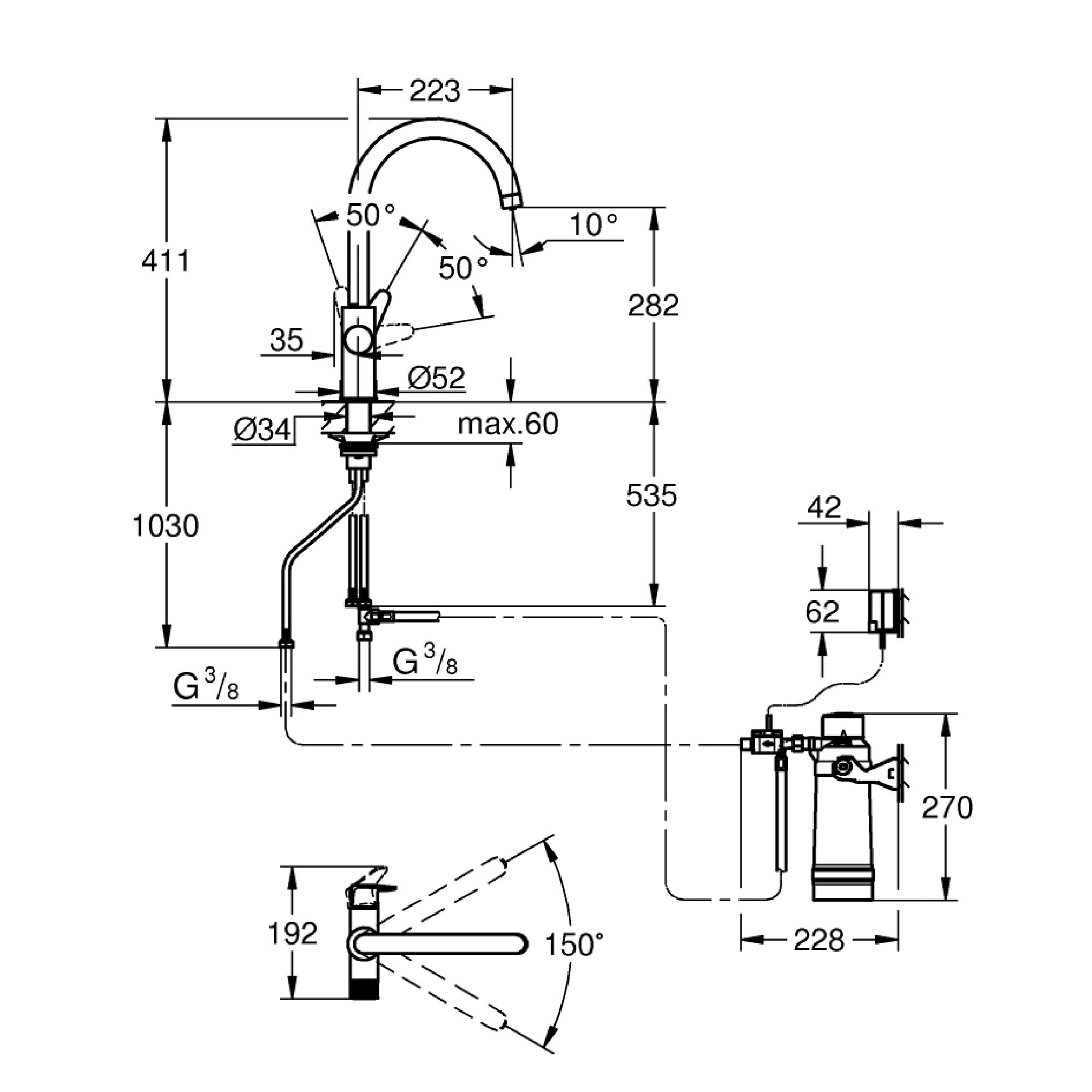 Miscelatore lavello cucina Grohe Blue Pure Baucurve 30581000 multifunzione per acqua filtrata