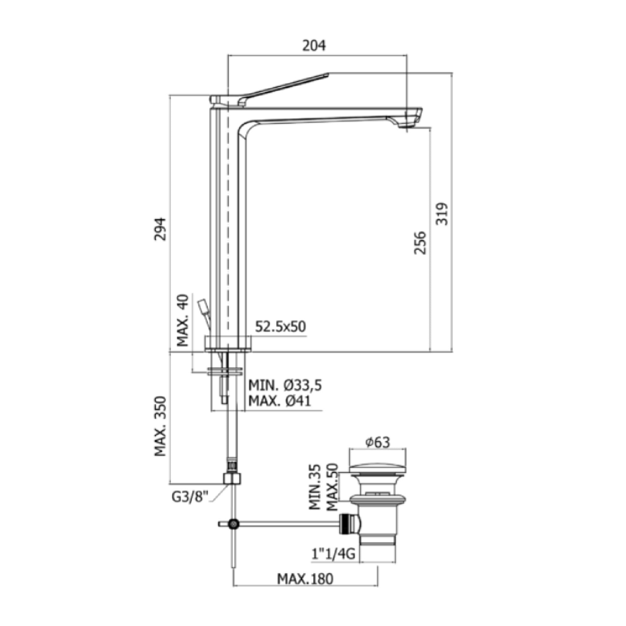 Miscelatore Monocomando Paffoni Tilt TI081CR lavabo alto senza scarico cromo