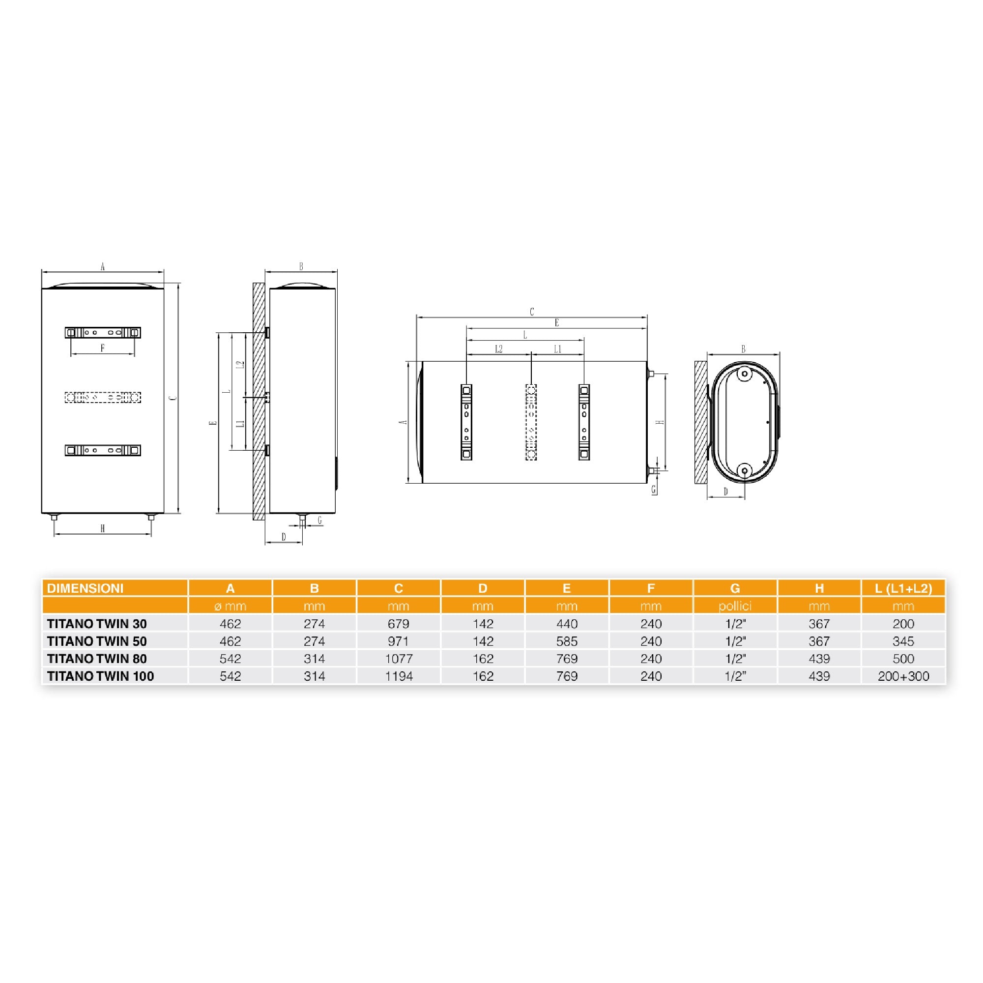 Scaldabagno elettrico 80 Litri Ferroli Titano Twin doppio serbatoio Wi-Fi