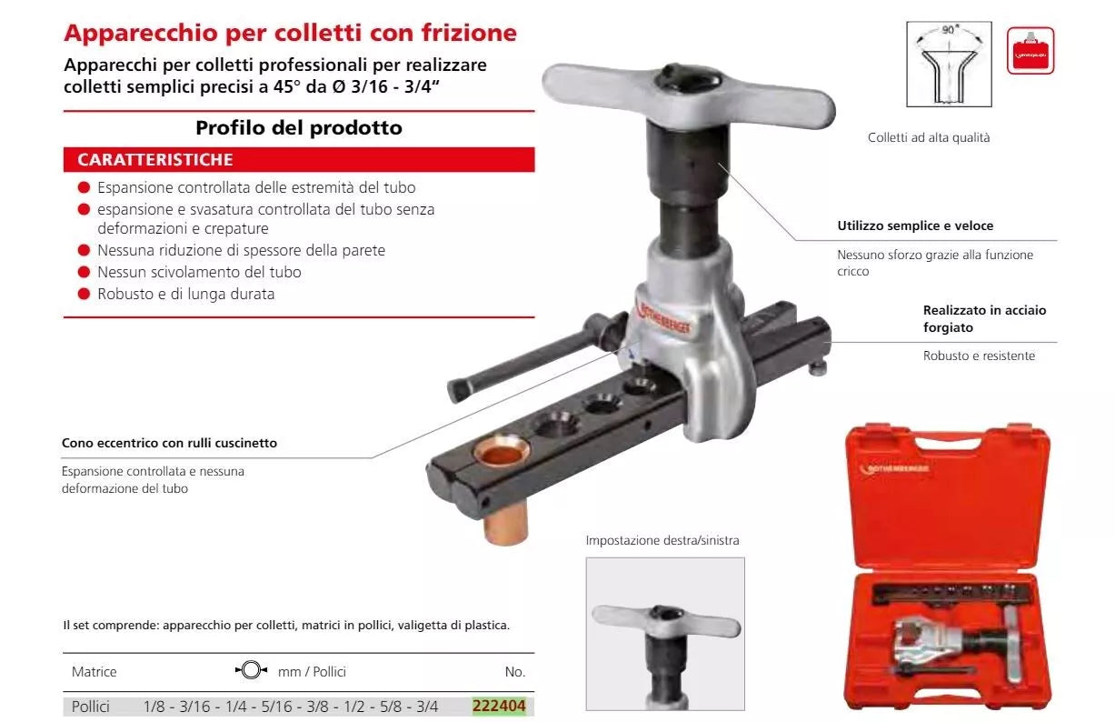 Cartellatrice professionale Rothenberger 222404 con frizione per colletti fino a 3/4"