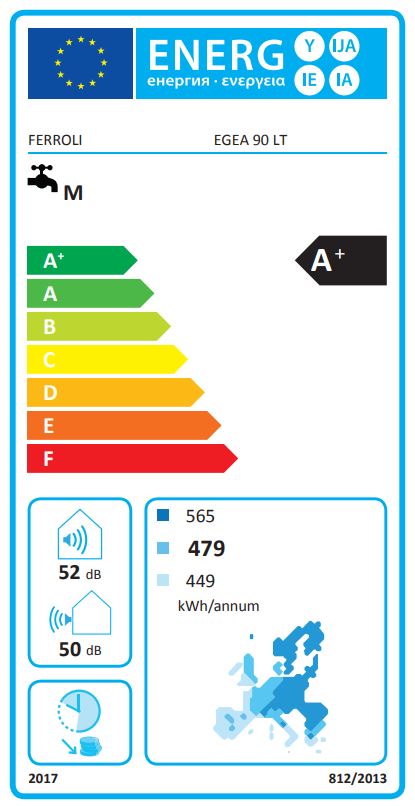 Scaldabagno a pompa di calore aria acqua Ferroli Egea LT 90 ad accumulo gas R290 Wi-Fi