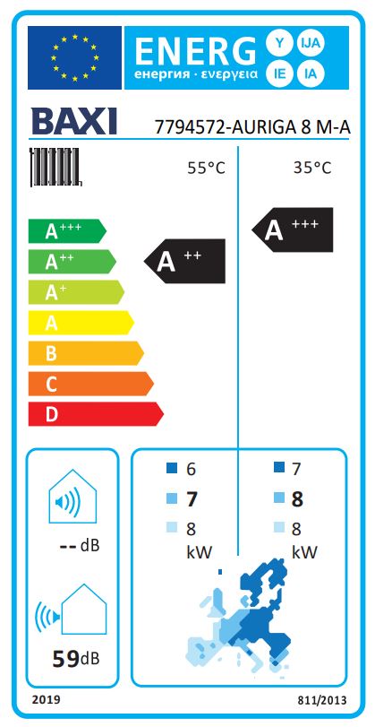 Pompa di calore aria-acqua 8 Kw Baxi Auriga 8M-A R32 monoblocco inverter monofase