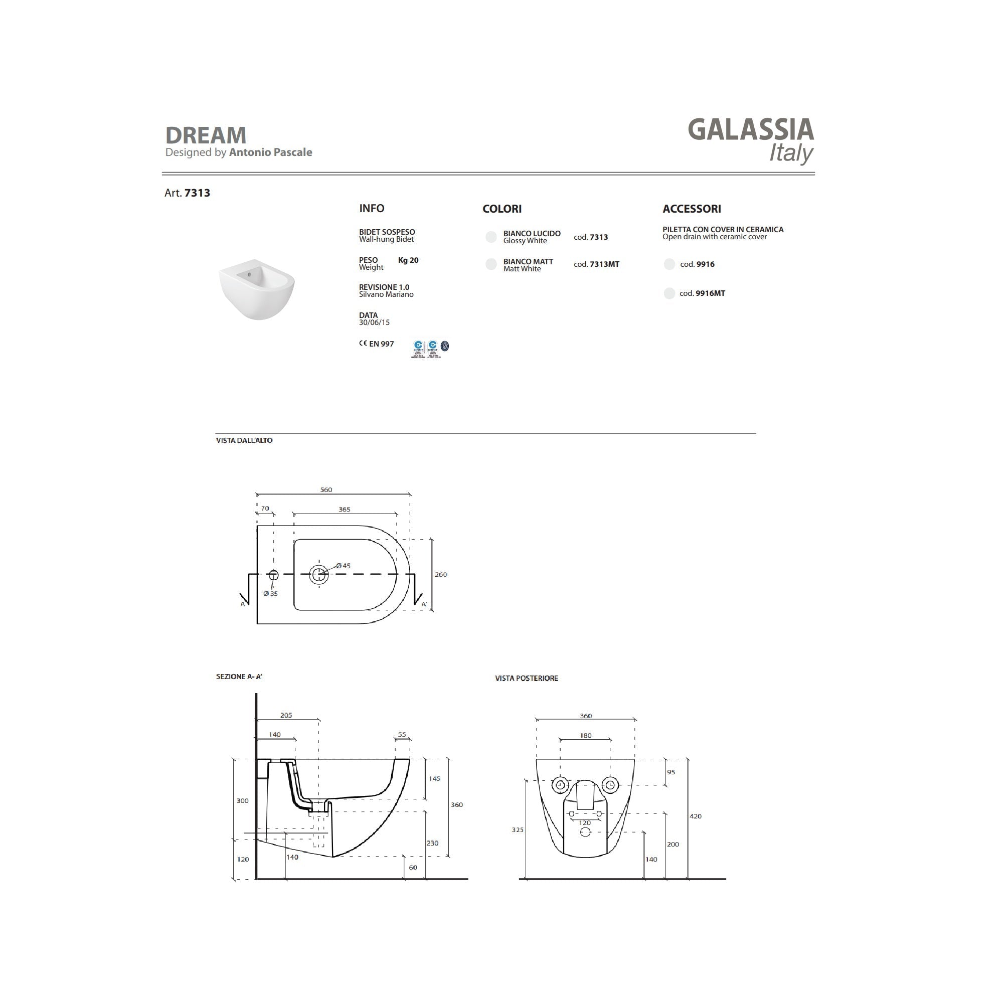 Bidet sospeso Galassia Dream cod. 7313
