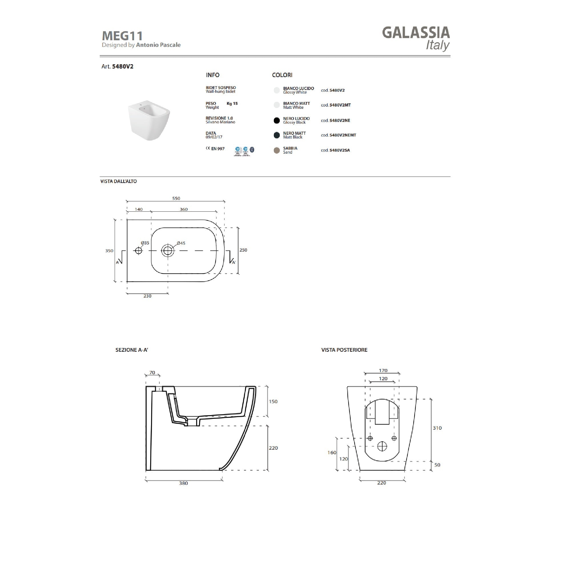 Bidet a pavimento Galassia Meg11 Pro cod. 5480V2