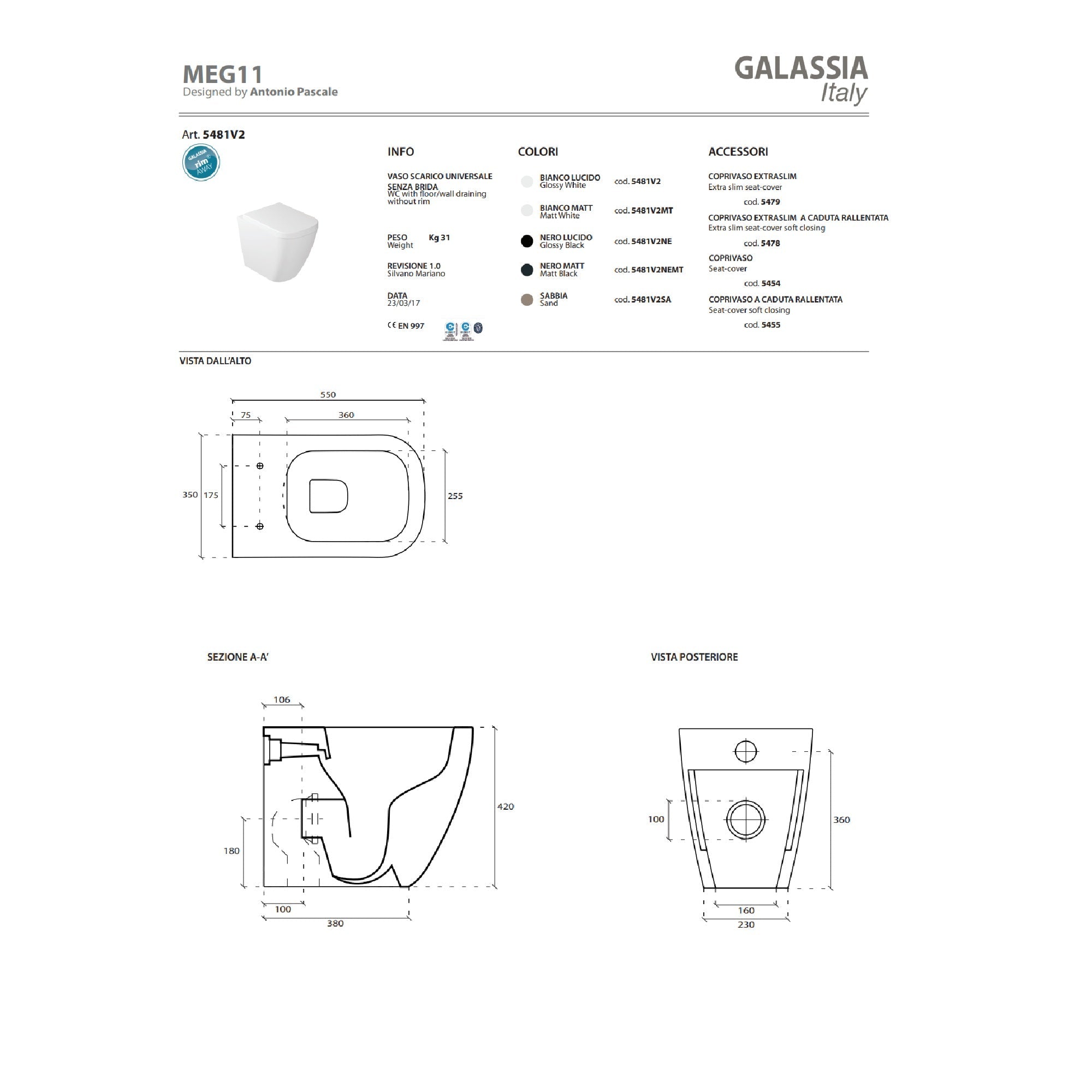 Vaso a pavimento Galassia Meg11 Pro cod. 5481V2
