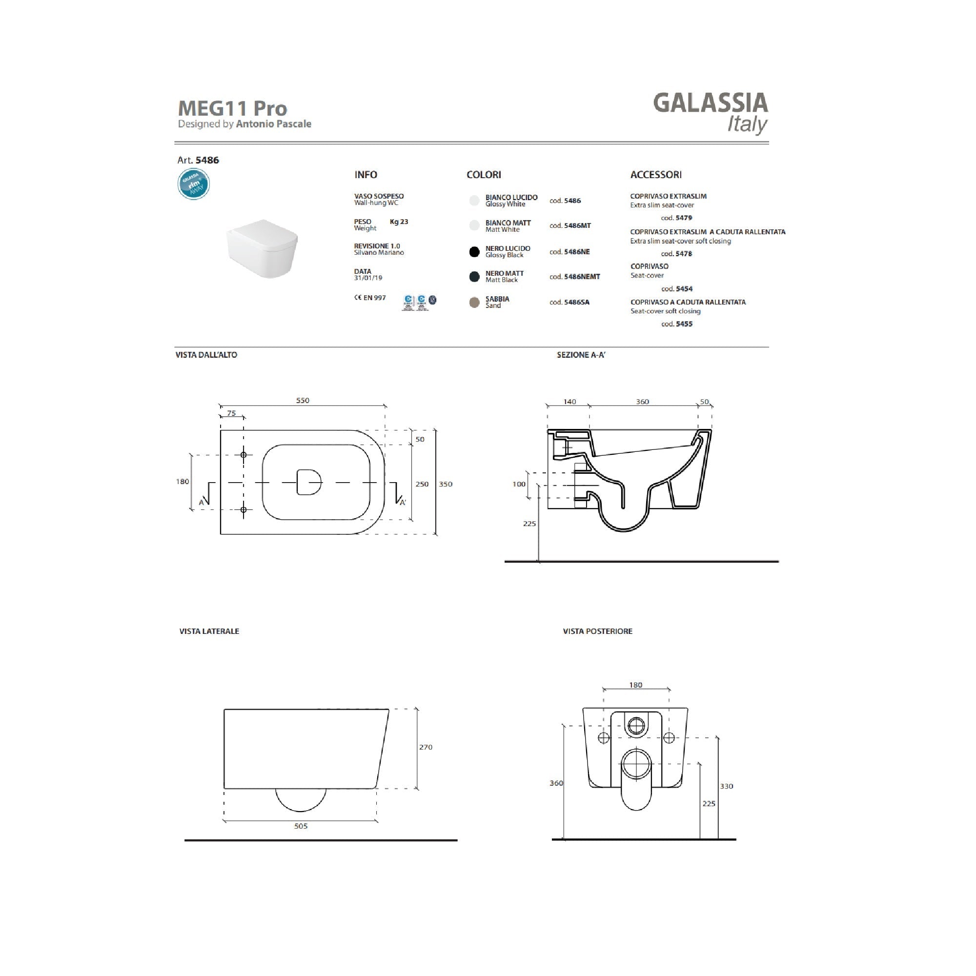 Vaso sospeso Galassia Meg11 Pro cod. 5486