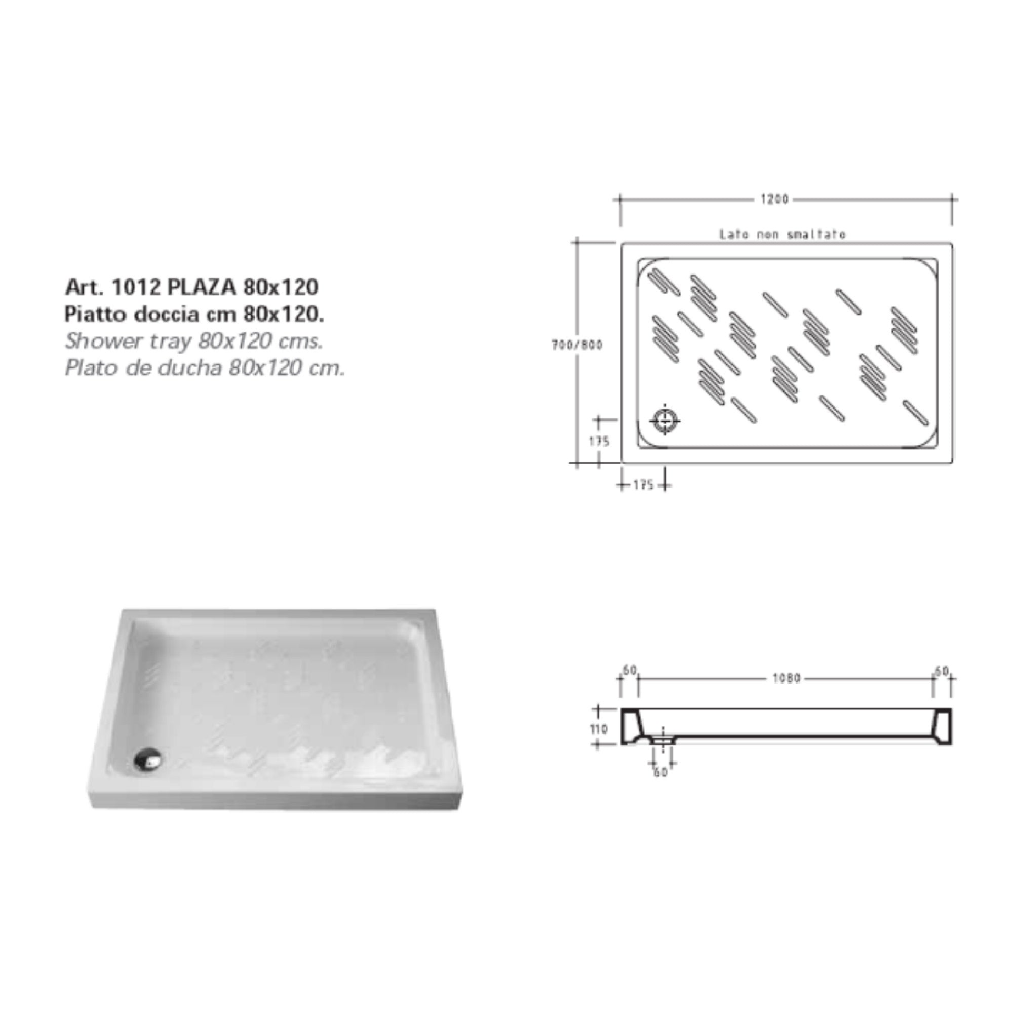 Piatto Doccia 80x120 cm Galassia Plaza cod. 1012