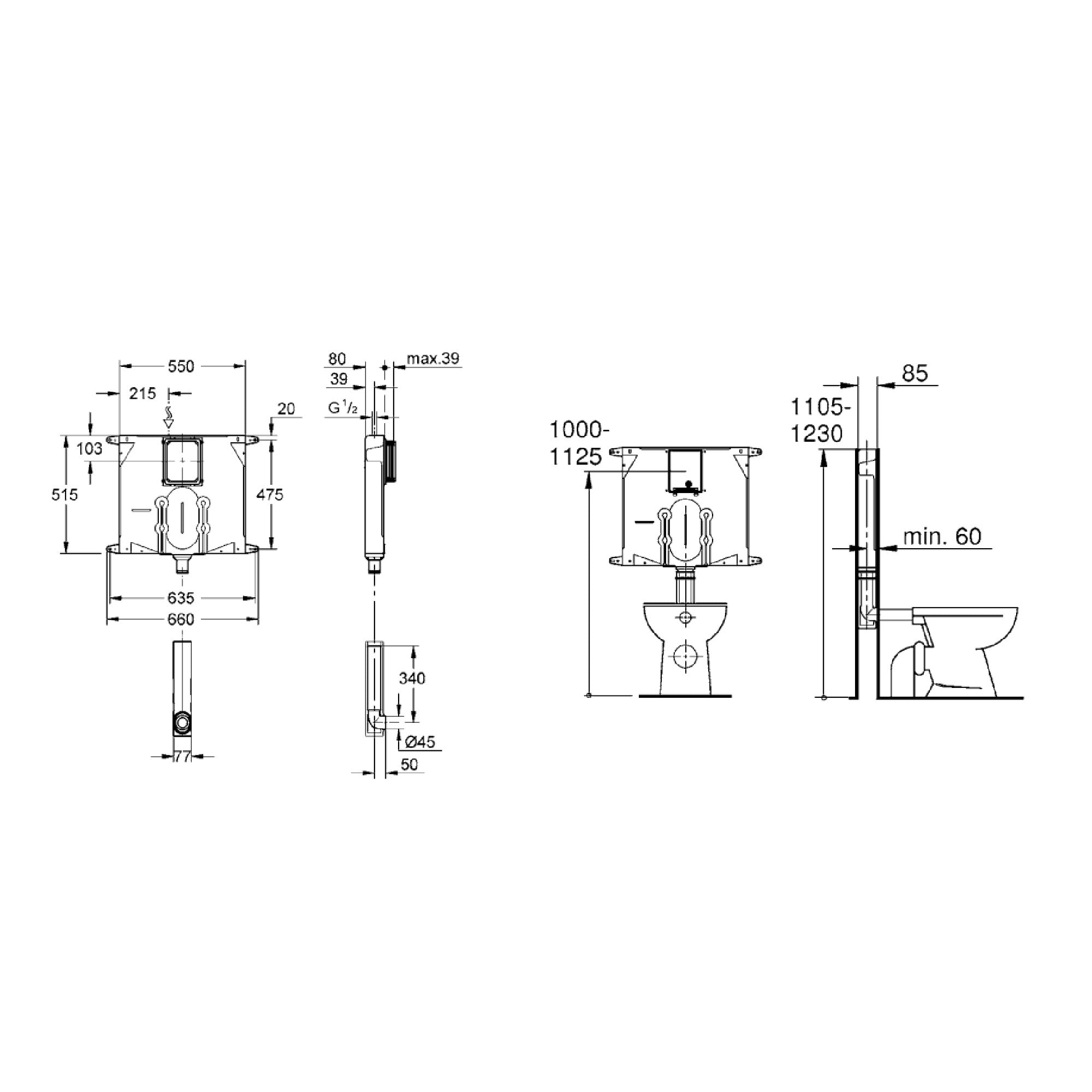 Cassetta di risciacquo da incasso Grohe AV1 spessore 80 mm cod. 38863000