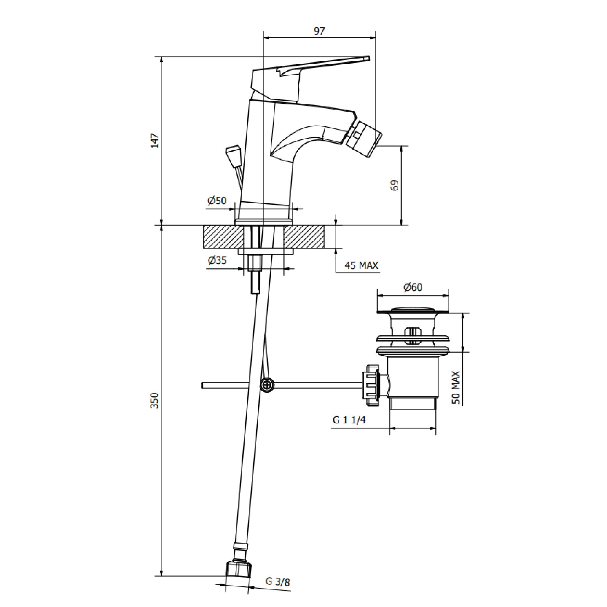 Miscelatore Monocomando Teorema Sonic per bidet cod. 8C401