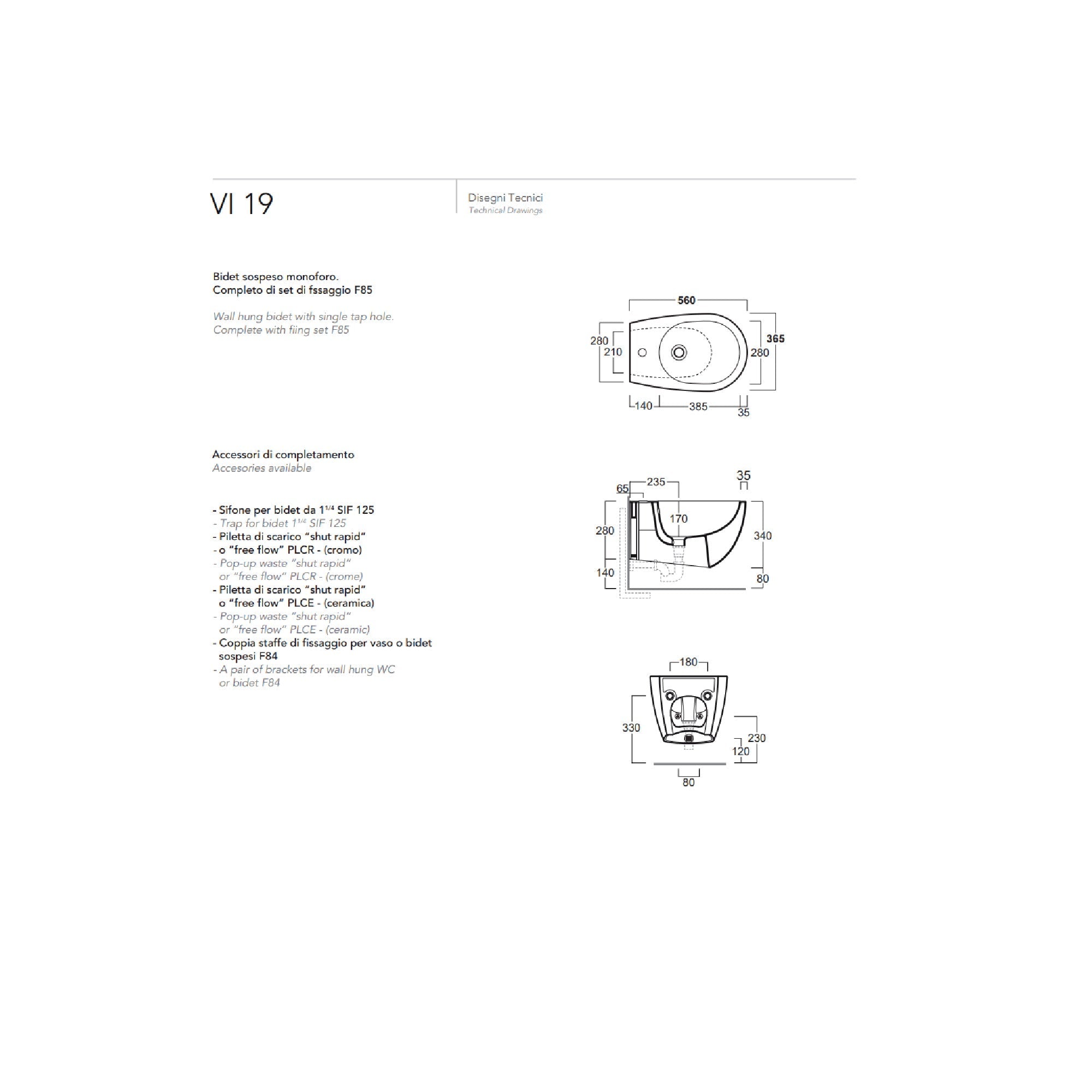 Bidet sospeso Simas Vignoni cod. VI19