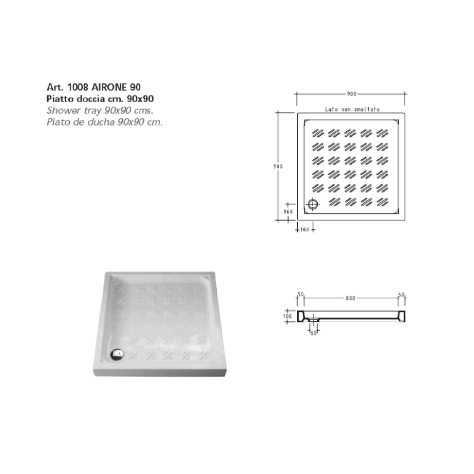 Piatto Doccia 90x90 cm Galassia Airone 90 cod. 1008