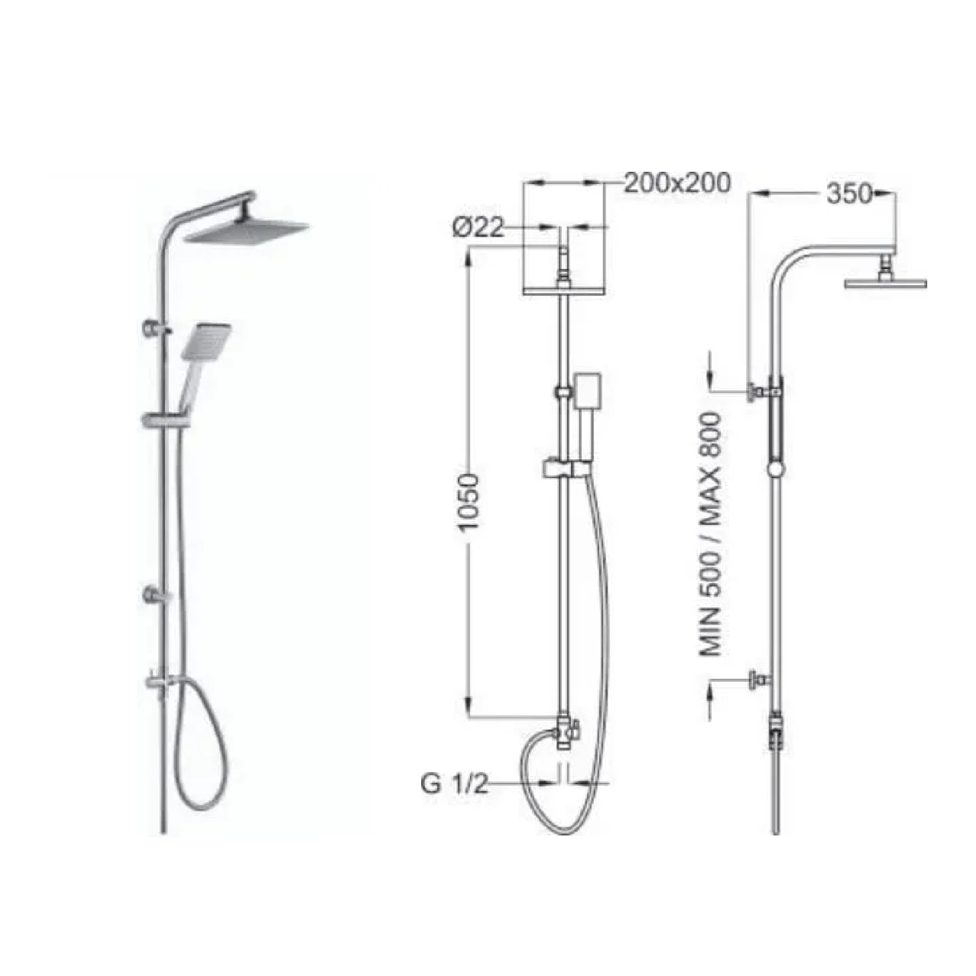 Colonna doccia quadra Teorema T-Shower con deviatore cod. 15328 cromo