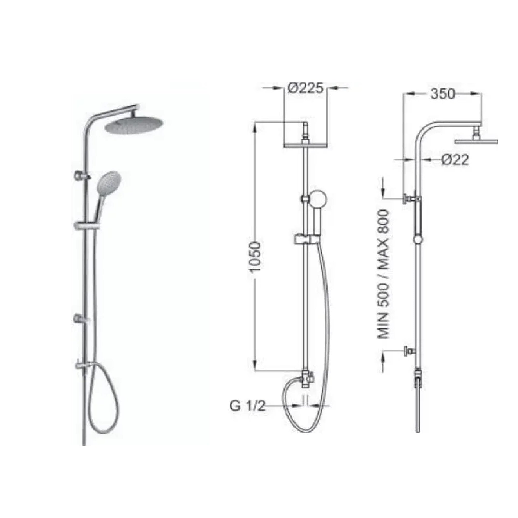 Colonna doccia tonda Teorema T-Shower con deviatore cod. 15329 cromo