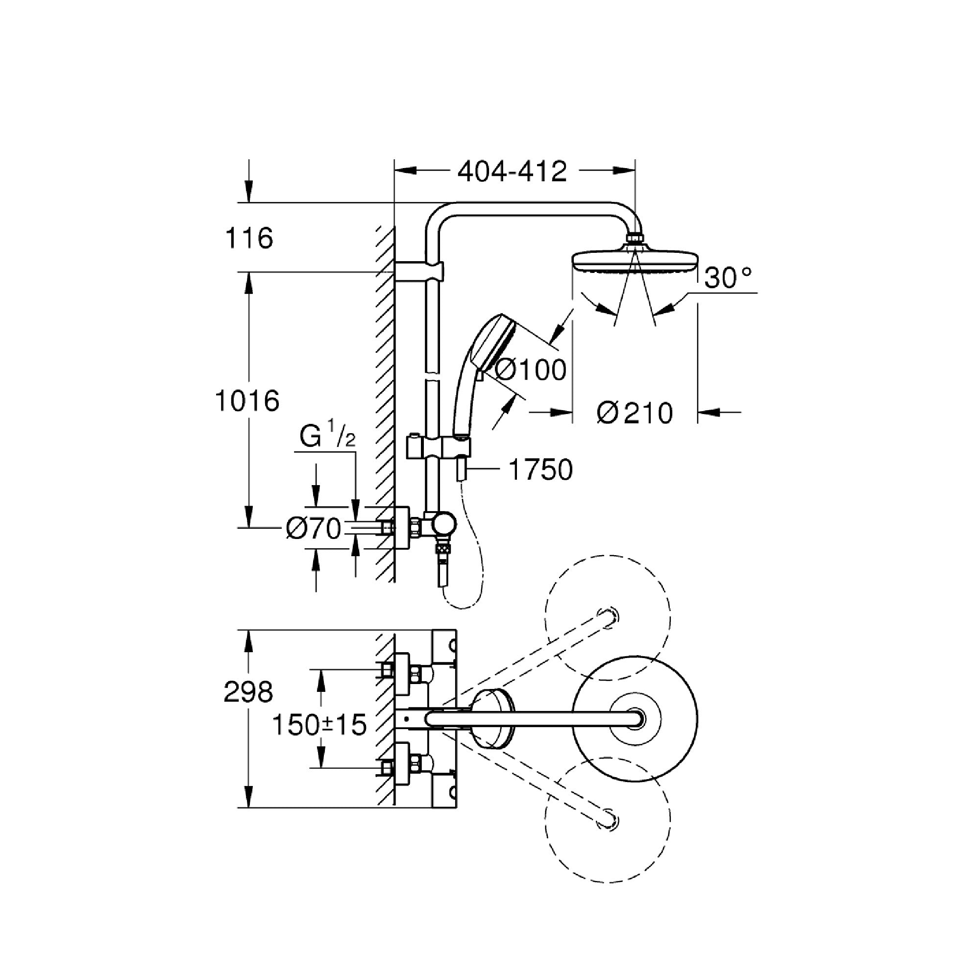 Colonna doccia Grohe Tempesta Cosmopolitan System 210 con miscelatore termostatico cod. 27922001