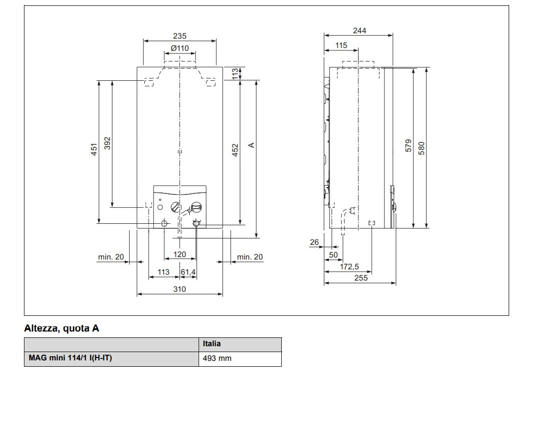 Scaldabagno a gas GPL 11 Litri Vaillant Atmomag Mini IT 114/1 I Camera Aperta