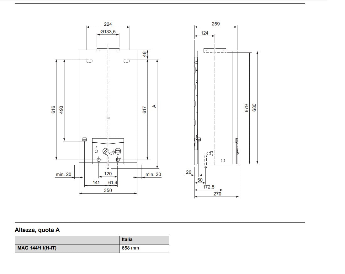 Scaldabagno a gas GPL 14 Litri Vaillant Atmomag IT 144/1 I Camera Aperta
