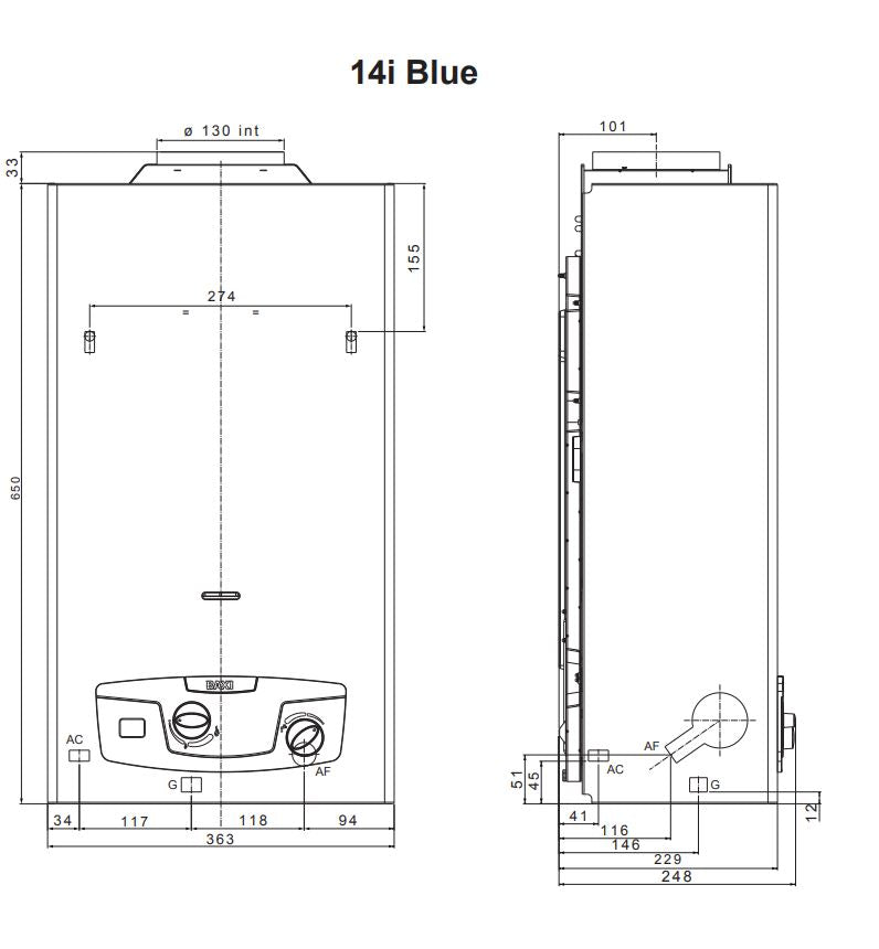 Scaldabagno a gas GPL 14 Litri Baxi Acquaprojet Blue 14i Camera Aperta