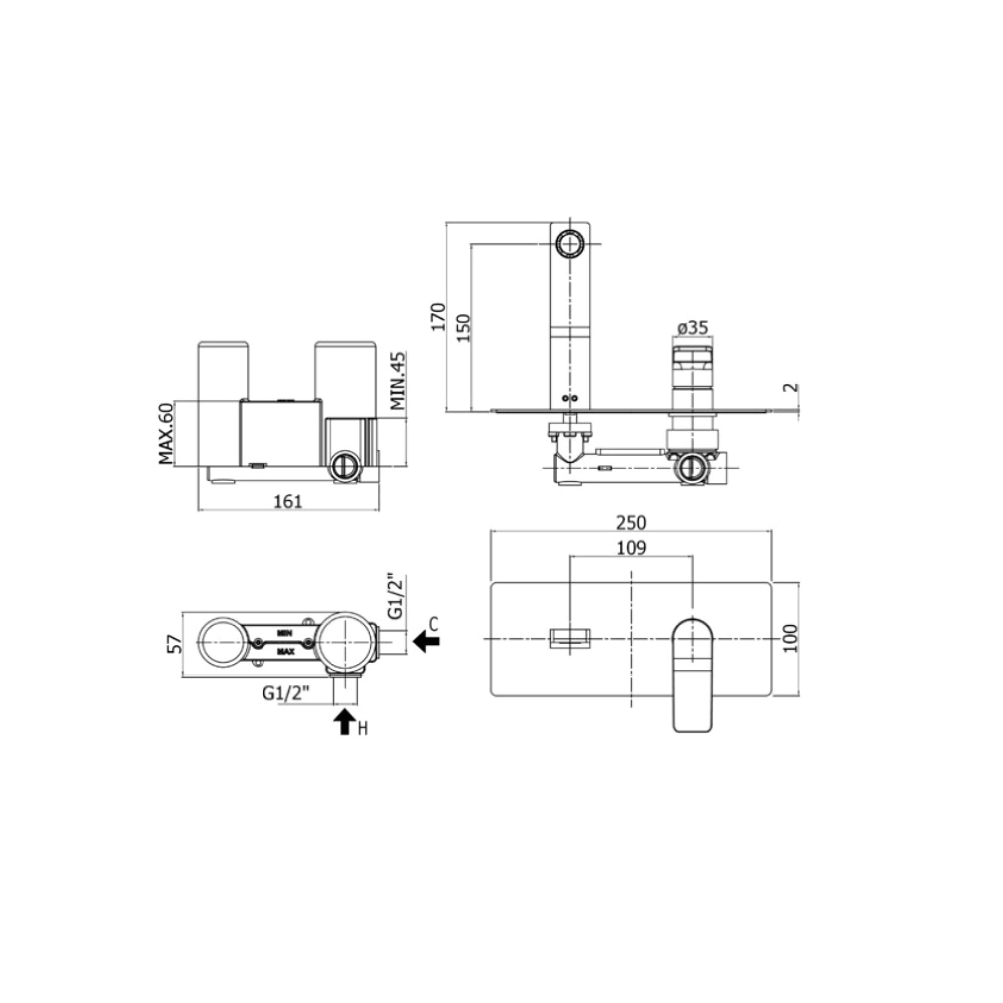 Miscelatore Monocomando Paffoni Tilt TI105CR lavabo a muro cromo