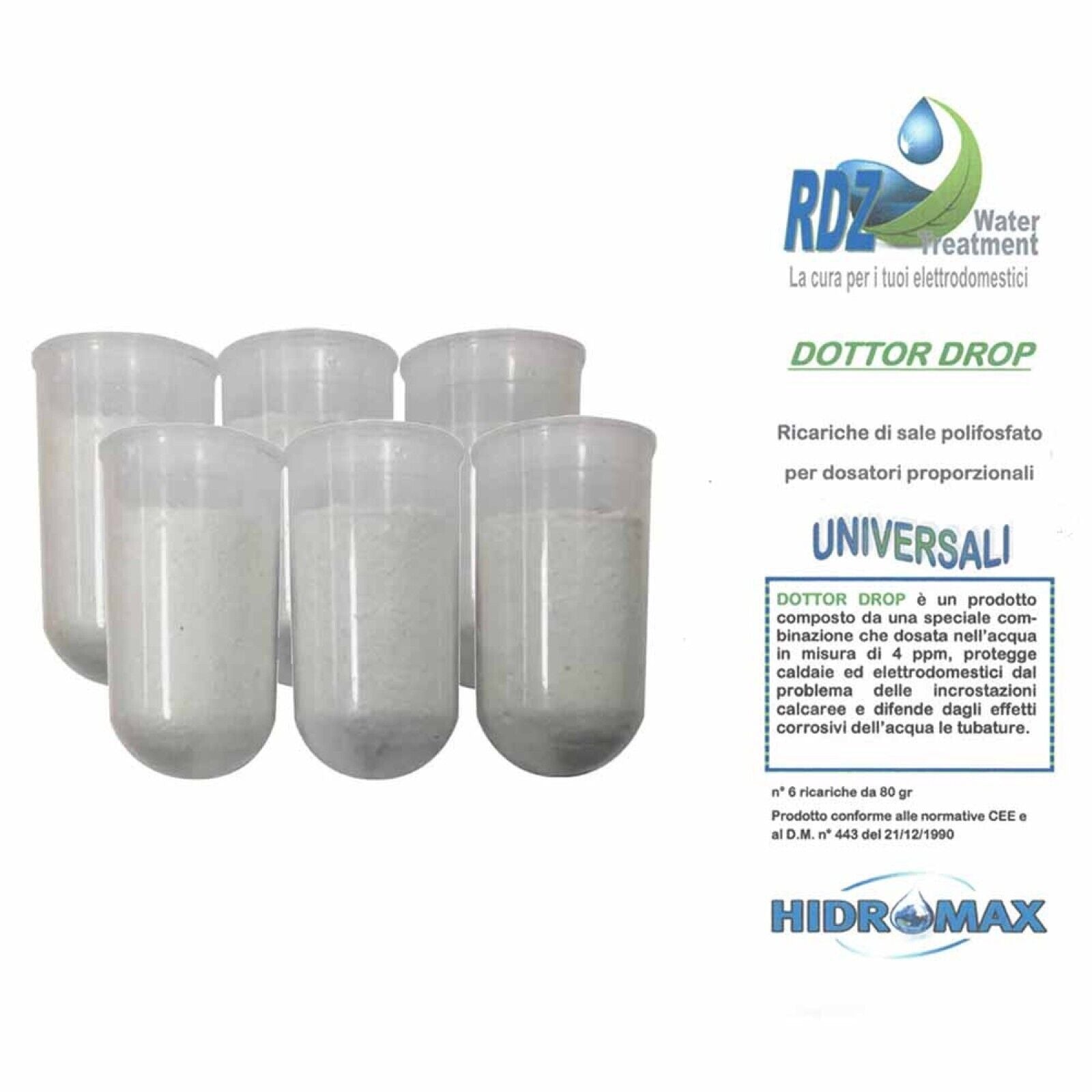 Ricariche Polifosfati Hidromax Dottor Drop blister 6 cartucce per dosatore caldaia