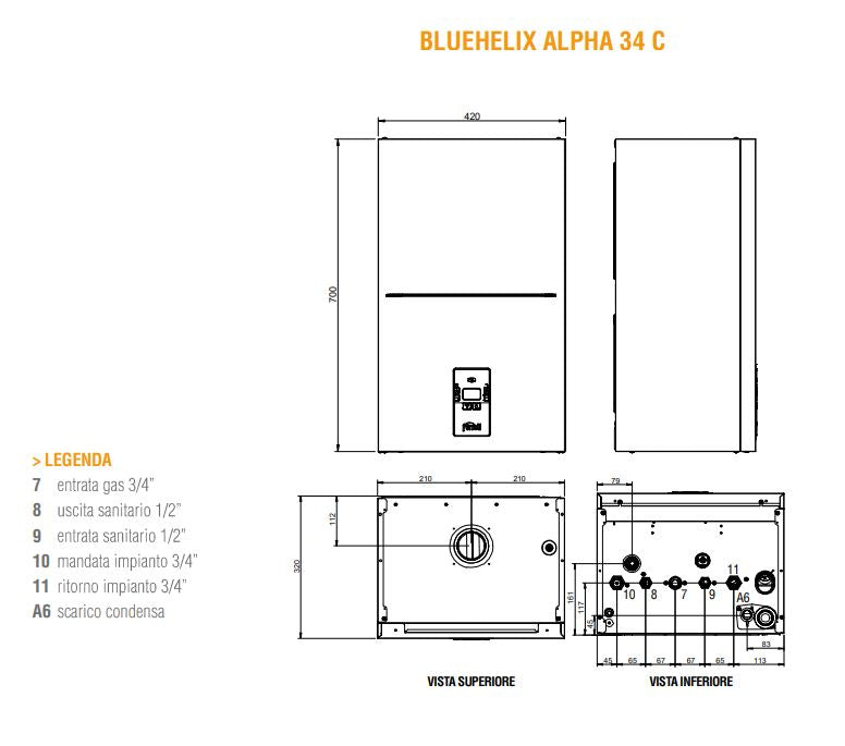Caldaia a condensazione Ferroli 34 kw Bluehelix Alpha 34C