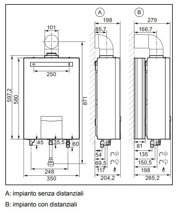 Scaldabagno a gas Metano 15 Litri Vaillant turboMAG Plus 155/1-5 RT Camera Stagna