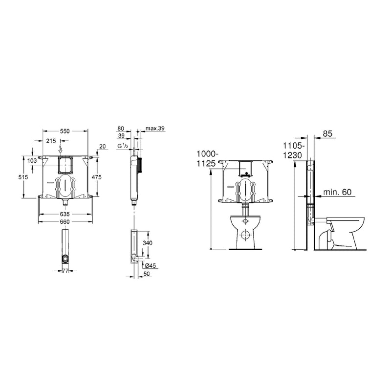 Cassetta di risciacquo da incasso Grohe AV1 spessore 80 mm cod. 38863000