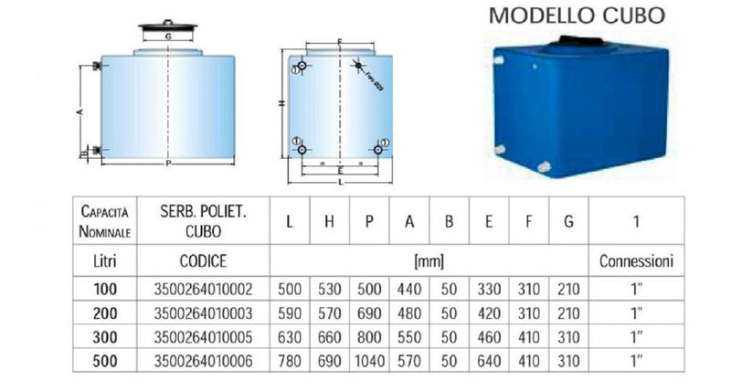 Serbatoio Cordivari in Polietilene 100 Litri Cubo per stoccaggio acqua