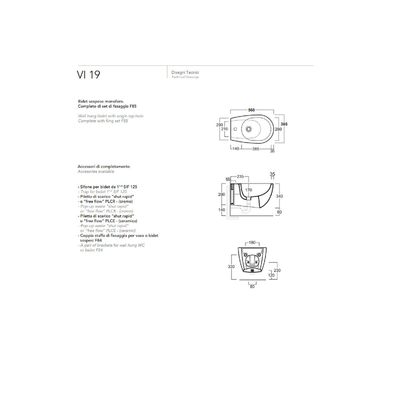 Bidet sospeso Simas Vignoni cod. VI19