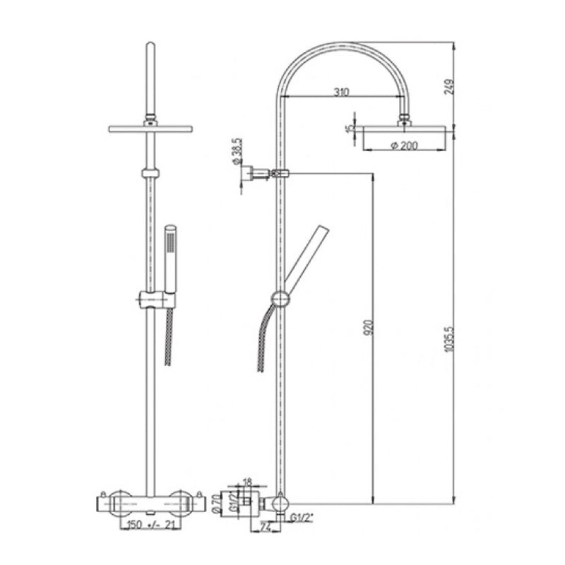 Colonna doccia tonda Paini Cox con deviatore e miscelatore termostatico cod. 78CR689THABS2P1
