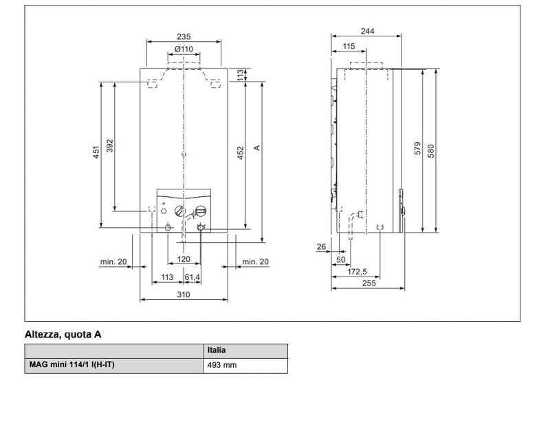 Scaldabagno a gas GPL 11 Litri Vaillant Atmomag Mini IT 114/1 I Camera Aperta