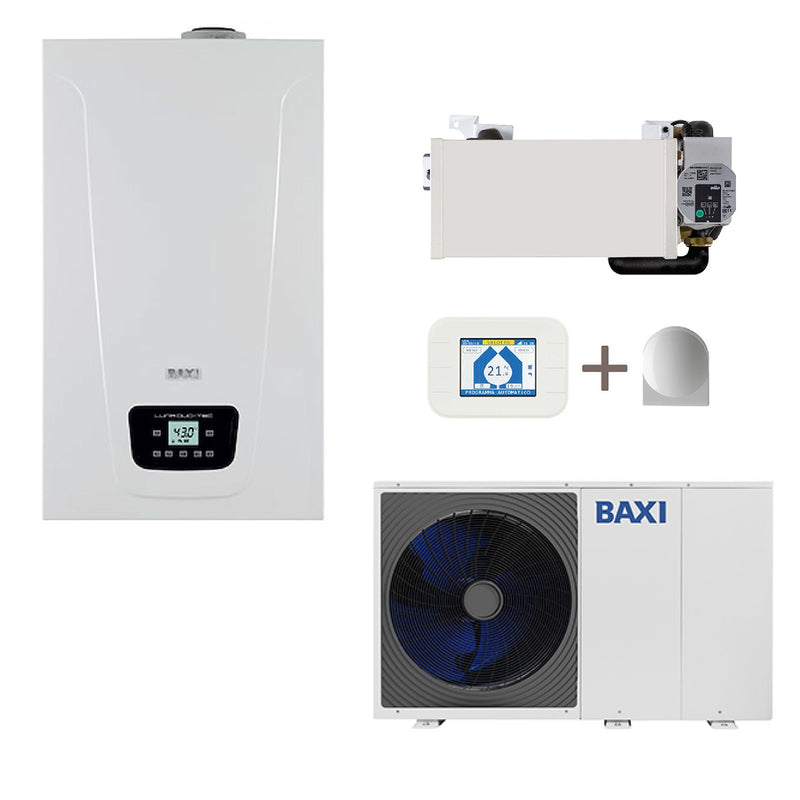 Sistema ibrido Baxi Auriga pompa di calore aria-acqua inverter monofase R32 da 24 kw